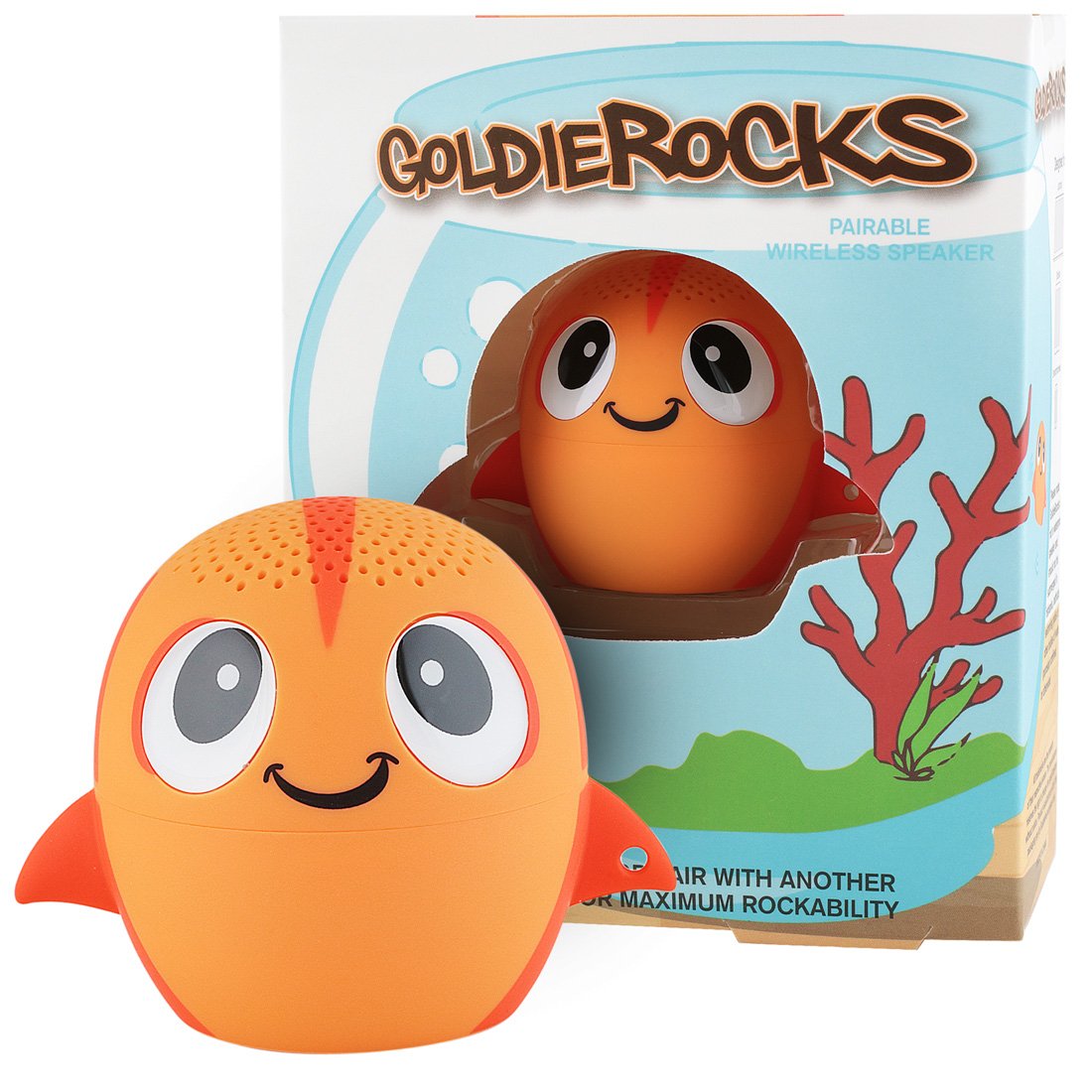 My Audio Pet GoldieRocks Wireless Bluetooth Speaker with True Wireless Stereo Goldfish with a goldfish bowl box