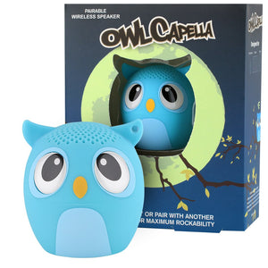 My Audio Pet OWLcapella Wireless Bluetooth Speaker with True Wireless Stereo Blue Owl with tree branch and moonscape night scene box