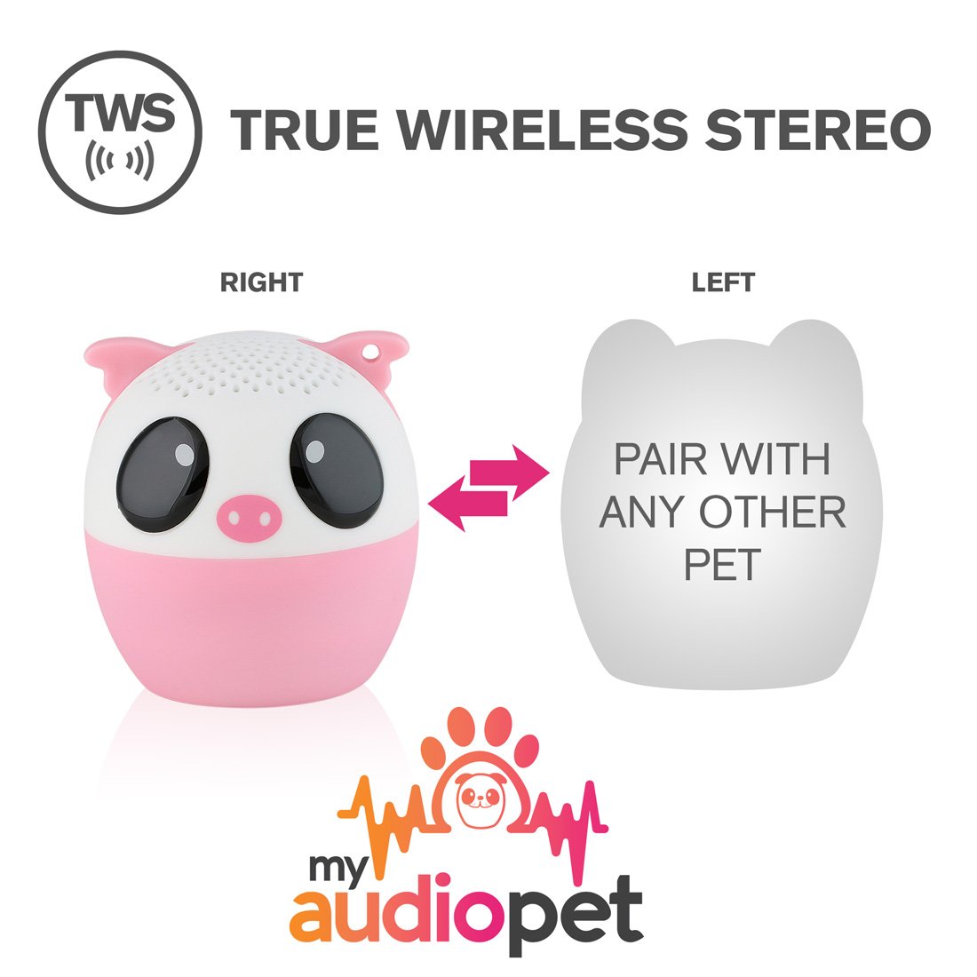 My Audio Pet Party Pig Wireless Bluetooth Speaker with True Wireless Stereo Pair with any other MyAudioPet